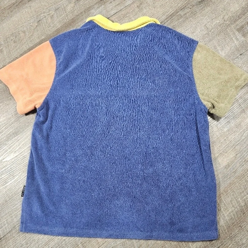 Brooklyn Cloth Lost to Lost Terry Cloth Polo Shirt Colorblock Blue Yellow Mens M